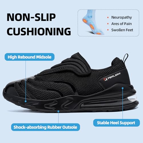 Image of Non Slip Diabetic Shoes for Men Wide Slip On Swollen Feet Walking Sneakers | Kitchen Chef Restaurant Food Service Work Shoes