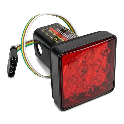XJVSS Trailer Hitch Light, 12V 12 LED Bright Smoked Lens Brake Light Tow Hitch Lamp Fits 2" Receiver, Waterproof Square Brake Tail Lights for Sedans Towing Trucks SUVs RVs