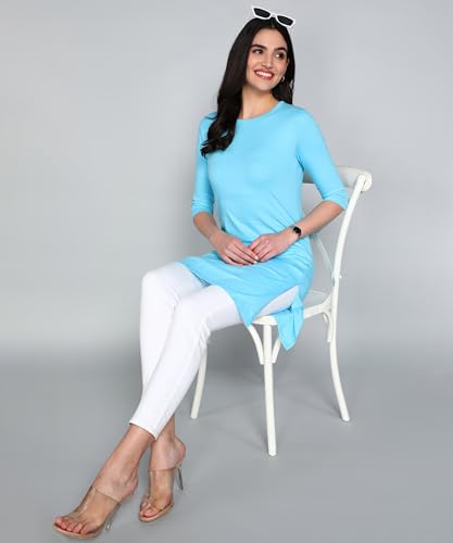 Image of FLEXIMAA Women's Cotton Plain Round Neck 3 /4 Sleeve Long Top
