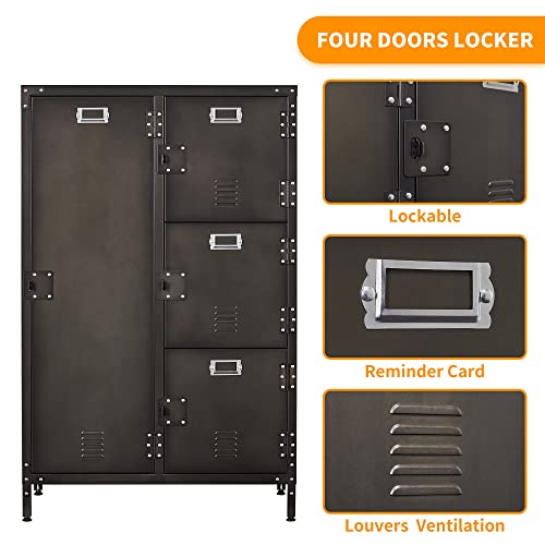 Letaya Metal Locker Storage Cabinet,55" Steel Retro Wardrobe,4 Doors Lockable,Adjustable Feet Organizer Locker For Employees Home Office School Gym (4 Door) #TOP5