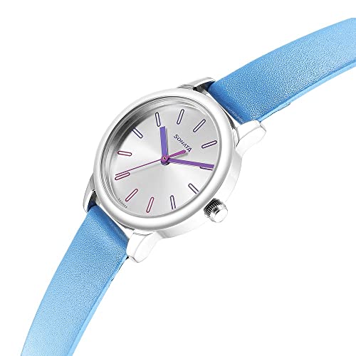 Image of Sonata Splash Silver Dial Women Analog Watch with Leather Strap-NS8178SL01