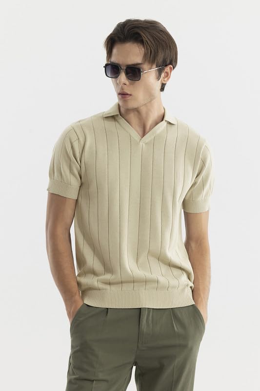 Image of SNITCH Men T-Shirts | Slim Fit Polo Collar Half Sleeve | Textured Self-Design Cotton Fabric | Breathable & Casual Wear