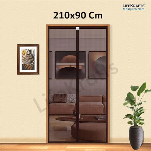 Lifekrafts Polyester Mosquito Screen Curtain for Main Doors, Balcony Mesh with Magnets (Brown, 210 x 90 CMs) (Image - 3)