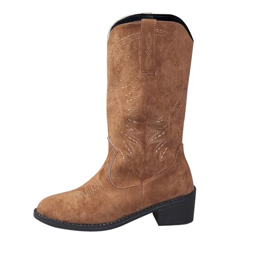 Botas de vaquero para hombre, de ante, botas Vintgae Westrn, botas medianas altas con tacón, botas de cuero antideslizantes, clásicas, puntiagudas, botas de trabajo, botas de montaña, marrón, 40 EU