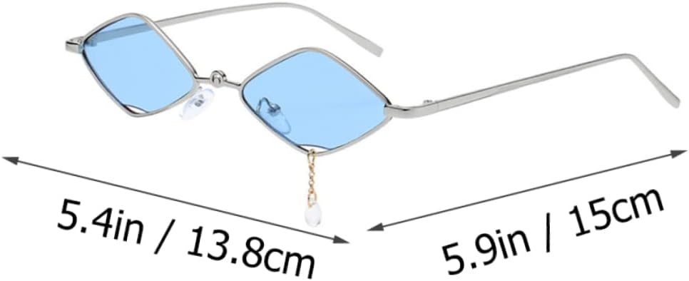 Homoyoyo Sunglasses Beaded Fashionable Props Shaped Oversized Eyewear Eyeglasses Trendy Frame Women Retro Vintage Party Style Square Sun Glasses Clear Glasses Metal