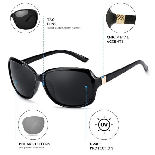 LVIOE Polarized Sunglasses for Women Retro Oversized Shades with UV400 Protection LS81584