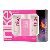 NIKE - Ultra Pink Colonia 100ml + Crema de Cuerpo 75ml + Gel de Baño 75ml, Estuche de Regalo Mujer, Eau de Toilette Natural y Femenina, Aroma Oriental Gourmand, Fragancia Fresca, Rebelde y Duradera