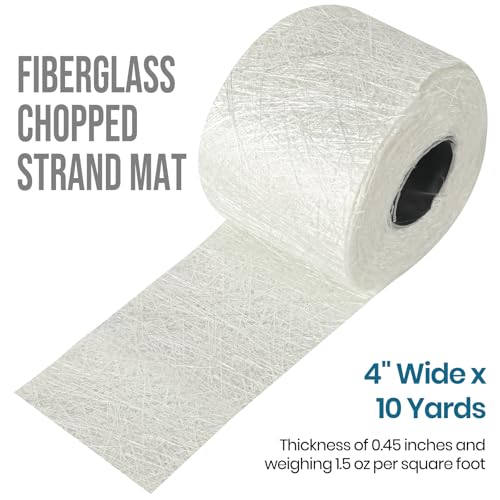 Image of Calvana Fiberglass Chopped Strand Mat, 4 inch Wide *10 Yards, 1.5 oz, Includes One Pair of Gloves, Ideal for Heavy-Duty Repairs, for Structural Reinforcement & Repair Kits, Easy to Use