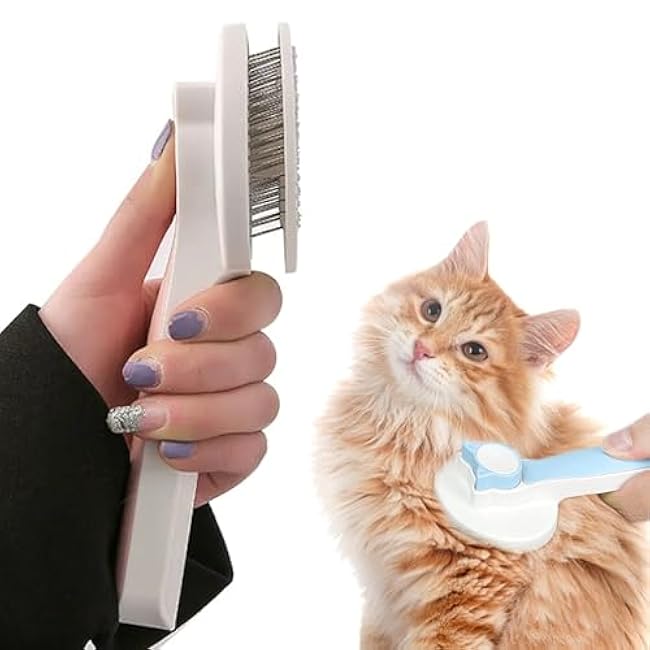 Cat Grooming Brush Slicker Brush for Pet Self Cleaning Hair Removal with Stainless Steel Needles Shedding & De-Matting Tool Hair Remover for Pet Dogs Cats (Blue)-12jjLgka