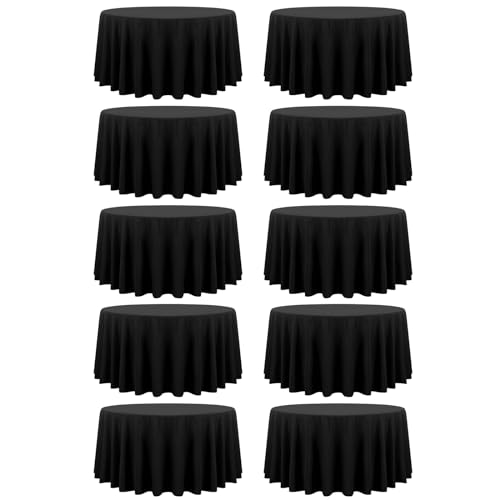 FXKS Lot de 10 nappes rondes noires de 300 cm en polyester - Tissu lavable résistant aux taches et aux plis - Pour mariage, banquet, réception, salle à...