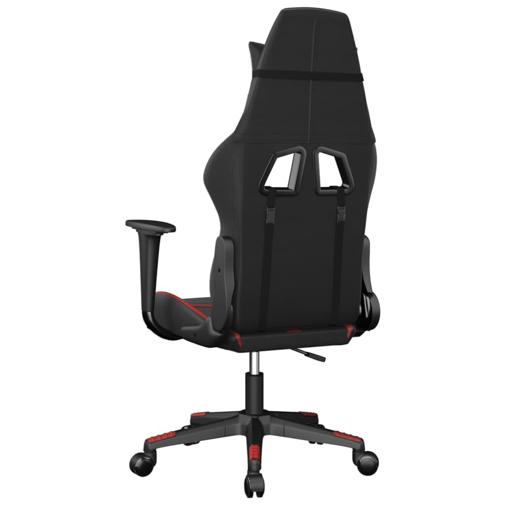 Gaming-Stuhl Schwarz Rot Kunstleder Ergonomischer Zocker Sitz mit Wippfunktion Lenden Nacken Kissen, Drehbarer Chefsessel für Büro, Homeoffice, Jugendzimmer, PC, Esport, Komfort
