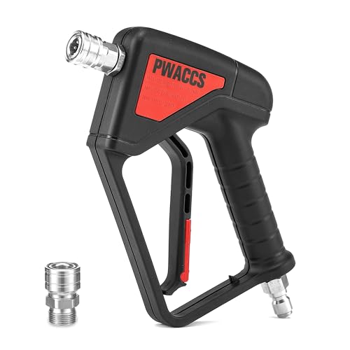 PWACCS Pistola de lavado a presión corta, pistola de lavado de alta presión con enchufe macho giratorio de acero inoxidable de 3/8 pulgadas, pistola de mango de arandela eléctrica de conexión rápida