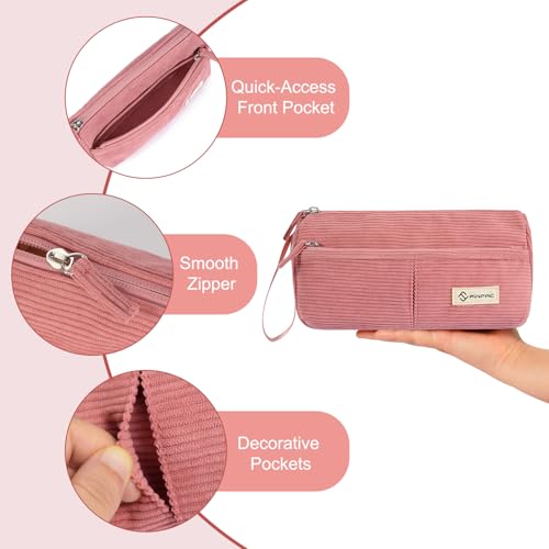 Image of FINPAC Pencil Case, Corduroy Triangle Makeup Bag, Kawaii Pen Bag Pouch Holder Box Organize for Study, Office, or Travel, Pink