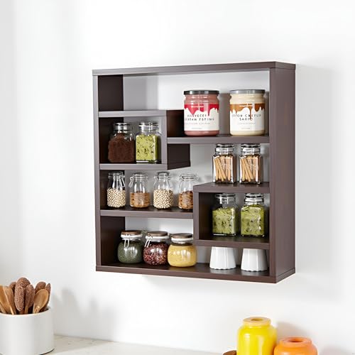 Image of FURNEASER Brian Kitchen Rack Shelf Multipurpose Wooden Wall Mounted Spice Jar Rack Shelves for Kitchen Storage Kitchen Shelf Organizer Kitchen item Containers Hanging Shelves