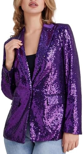 Women's Sequin Suit Jacket Open Front One Button Long Sleeve Blaz...