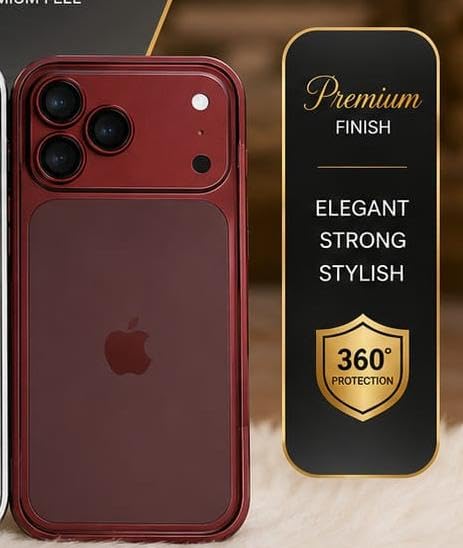Image of Hard Metal Converter KIT for i Phone 13 /14 /15 /16 Pro Series into 17 Pro Max Look, Metal Backsheet + Frame, Shockproof (Wine, i Phone 13 Pro to 17 Pro)