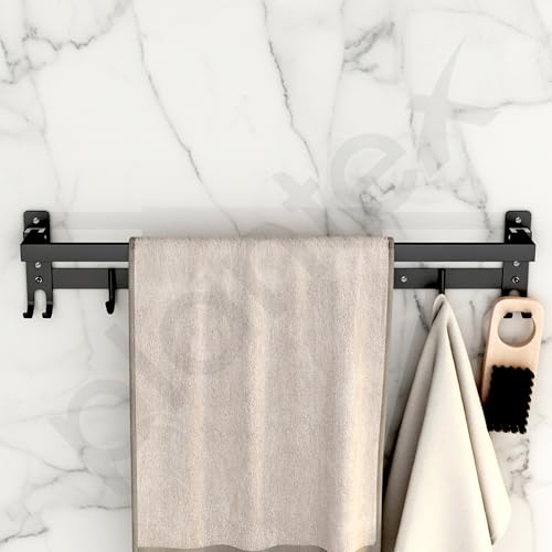 Image of Plantex Stainless Steel Folding Single Towel Rod with Hooks /24 Inch Towel Holder for Bathroom /Towel Hanger /Towel Stand /Bathroom Accessories - (APS-1317, Black)