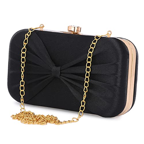 Image of KNOOS Women's Bow Frame Clutch Bags | Detachable Chain Sling Strap | Ladies Purse Wallet