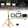 HYPERLITE LED Work Lights with Stand: 3 Head LED Work Light with Individual Switch - Waterproof Foldable LED Tripod Worklight for Garage Workshop Job Site Indoor Outdoor Portable Lighting