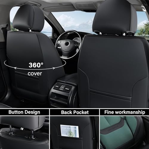 Image of Coverado Seat Covers Full Set, Car Seat Covers Front Seat and Back Seat, Fabric&Leather Car Seat Protectors, Universal Seat Covers for Cars, Compatible with Most Cars, Green