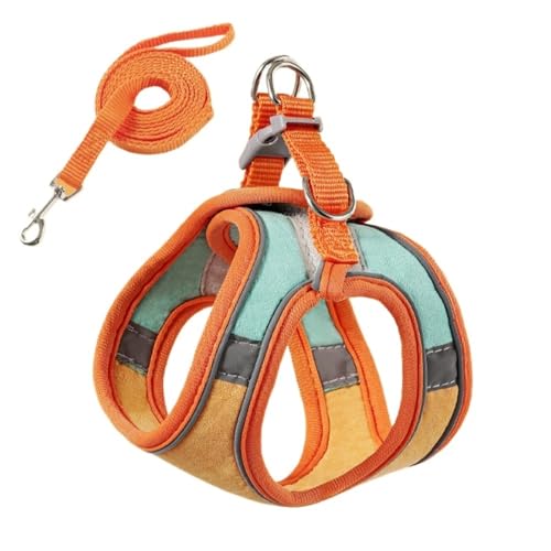 Adjustable Arnés para gatos con correa reflectante, antifuga y transpirable para gatos (naranja y verde, S)