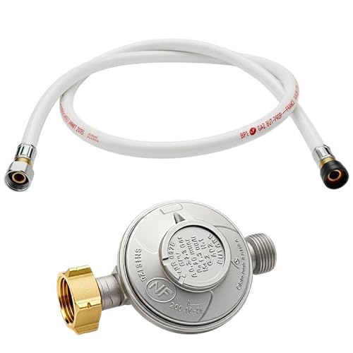 Générique Kit Détendeur Gaz Butane 28 mbar + Tuyau Flexible 1,5 m | Compatible Butane 13 kg | Raccords 20/150 & G1/2 | Barbecue, Plancha, Chauffe-Eau