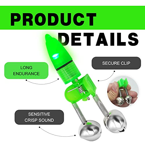 PalProt® 15PCS Fishing Bells for Rods - Fishing Pole Alarm Bell Catfishing Tackle | Clip on Green Light | Lighted Bobbers for Night Fishing Equipment Accessories