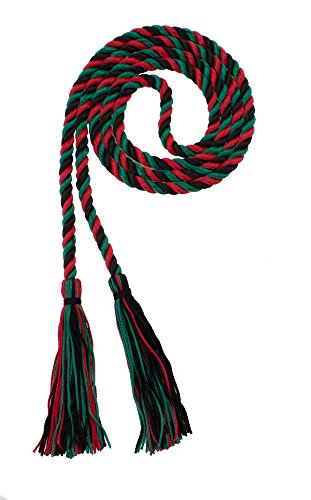 Image of Graduation Honor Cord - Black /DKGREEN /RED - Every School Color Available - Made in USA