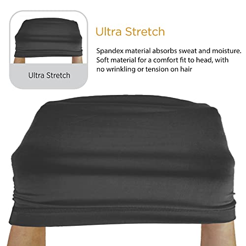 DONNA Real Fit Spandex Cap, Ultra Stretch Hair Cover for Women, Breathable Fabric Headwear Fits, Elastic Sleep Cap for Comfortable Hold, Black, One Size