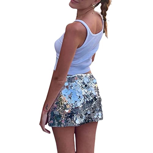 Womens Sequin Skirt Stretchy Bodycon Sparkle Night Out Party Mini Skirts4