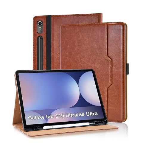 Housse pour Samsung Galaxy Tab S10 S9 Ultra 14.6 Pouces Cuir Marron