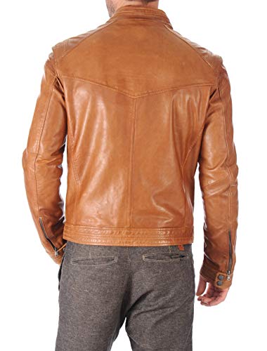 Image of 100% Leather Jacket for Men - Round Collar Slim Fit - Moto, Bomber, Biker Winter Casual Wear