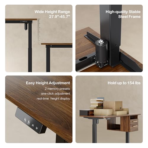 ModernMate Electric Standing Desk Furniture Set with Hutch and Drawers, 47.2\" Adjustable Desk, 72.8\" Executive Office Desk, Home Workstation with Storage, Power Outlet, Privacy Panel, Black Walnut