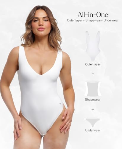 Image of Popilush Shapewear Bodysuit Plunge Deep V Neck Backless Going Out Tank Tops