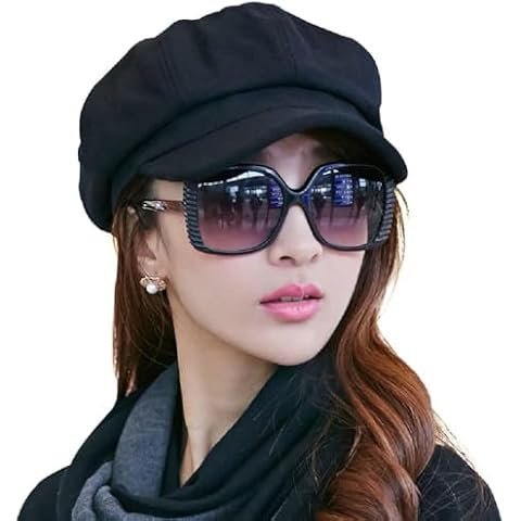 SIGGI Womens Merino Wool Visor Beret Newsboy Cabbie Cap Winter Hats with Lining Spring 67145_black,Medium Cover