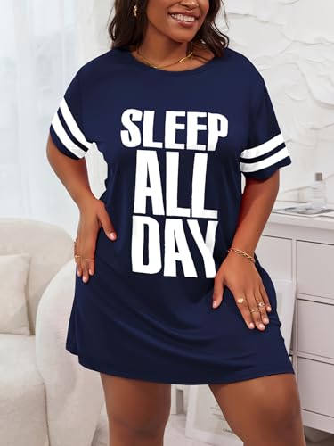 Womens Loose Fit Plus Size Letter Print T Shirt Dress Soft Breathable Nightdress Casual Street Daily Homewear3