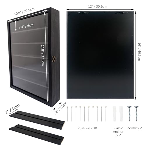 Image of FramePro Shadow Box Frame Display Case 12x16 with Removable Shelves, Deep Memory Box Trinket Knick Knack Shelf Cabinet for Collector, Keepsake Coins Military Medals Wedding Flowers Black