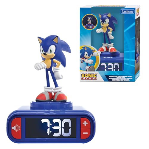 LEXIBOOK Sonic The Hedgehog, despertador luminoso Sonic - sons e melodias com ecrã LCD retroiluminado e iluminado com função de repetição, azul, RL800SN