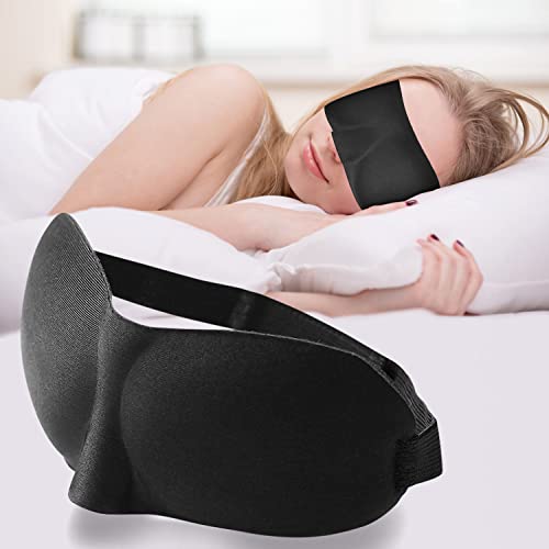 Masque de Nuit,Masque de Sommeil,3D Masque de sommeil anti-lumière au design moderne, Respirable sans pression 100% bloquant la lumière pour les voyages Masque de Sommeil pour Homme Femme noir(2 Pack) Cover