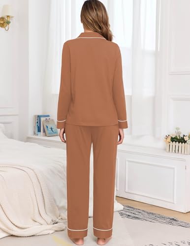 Image of Veseacky 100% Cotton Women's Pajama Set Long Sleeve Button Down Sleepwear Soft Pjs Lounge Sets Nightwear Pjs XS-XXL