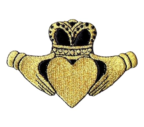 Irish Claddagh. Friendship, Loyalty, Love, Embroidered, Iron on Patch (Black and Gold)