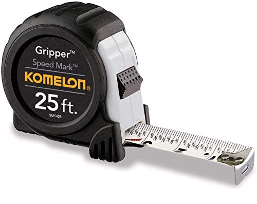 Komelon SM5425 Speed Mark Gripper Acrylic Coated Steel Blade Measuring Tape, 1-Inch X 25Ft, White - 4 Pack