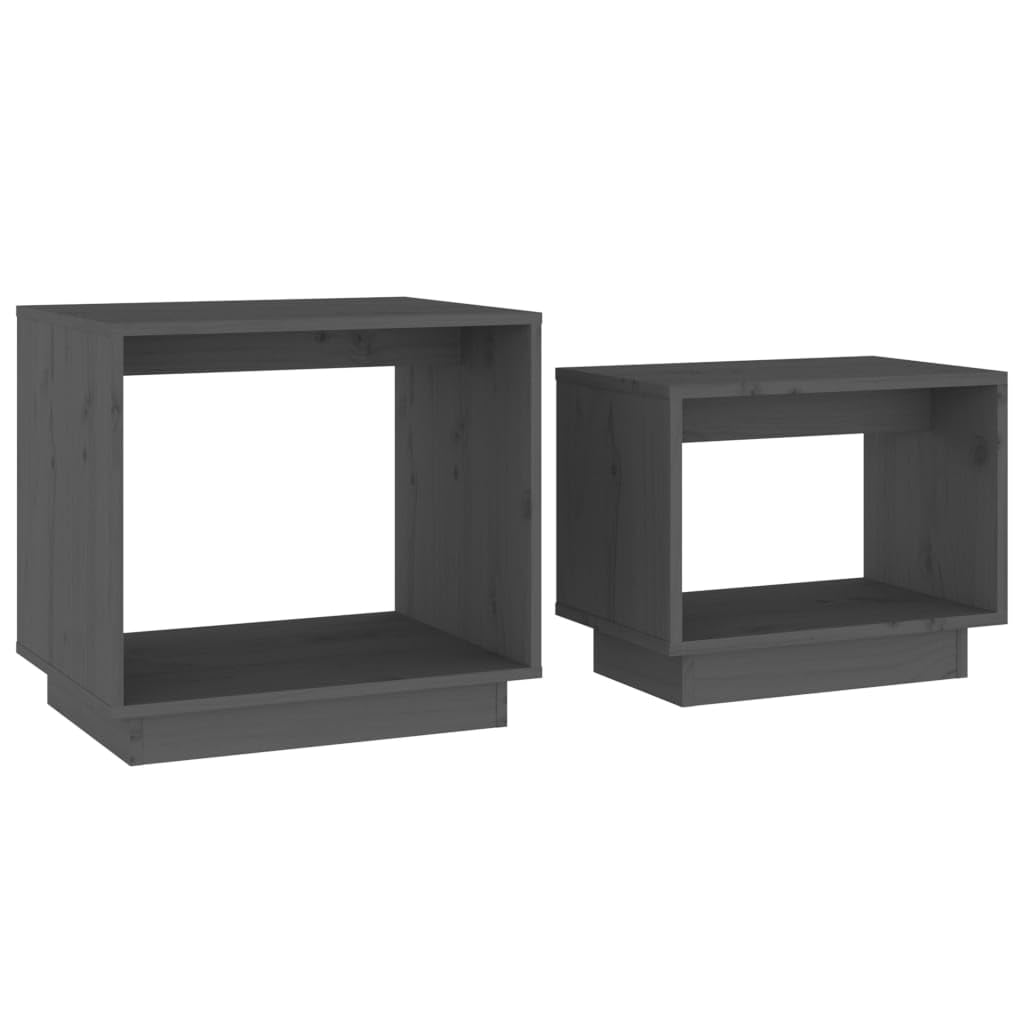 Set di 2 tavolini in pino massiccio, 50 x 40 x 47 cm e 40 x 25 x 32 cm, grigio, salvaspazio, moderno accessorio per la casa, per soggiorno, camera da letto, balcone