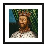 ブリティッシュヘンリー2世 キングポートレート 9×9インチ 正方形 木製フレーム入り壁アートプリント 写真 マウント付き