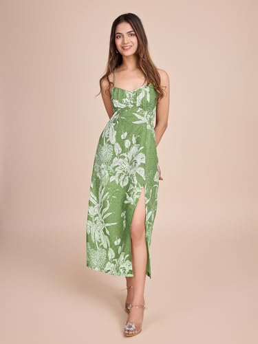 Image of Women Pure Cotton Printed A-Line Dress | Floral Summer Midi Dress | Casual Office Wear Lightweight Dress for Women (D207)