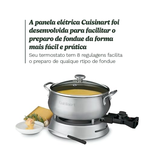 Cuisinart, Panela Elétrica com acessórios para Fondue em Aço Escovado, 1000W, Kit Fondue, Com 8 Garf