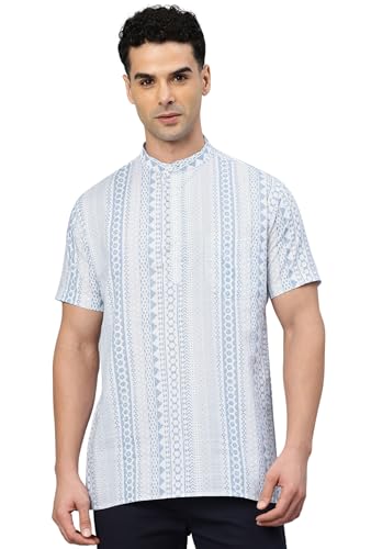 Image of Majestic Man Men Slim Fit Ethnic Motifs Cotton Printed Half Sleeve Short Kurta