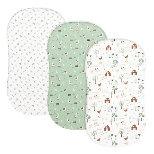 Image of david's kids 3 Pack Bassinet Sheets, Ultra Soft Breathable Comfortable Baby Sheet Set for Boys Girls Neutral, Univeral Fit for Most Cradle and Bassinet Mattress, Farm