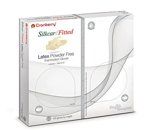 Cranberry USA CR7829 Silkcare Fitted Latex Powder Free Exam Gloves, 8.5 Size, Beige (Pack of 100)
