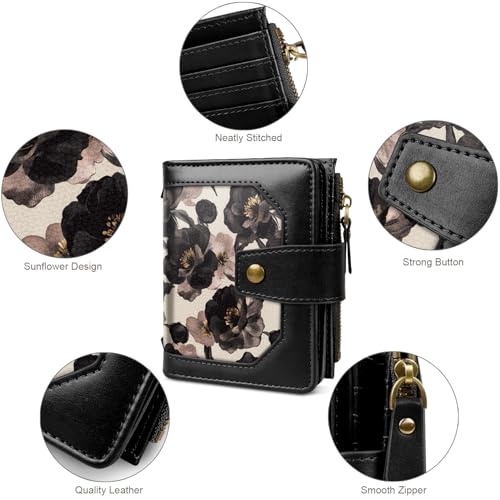 Image of Women Wallet Small Credit Card Holder RFID Blocking Leather Wallets Bifold Cards Case Ladies Purse with Zipper, Champagne Rose